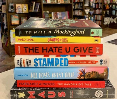 A stack of frequently banned books