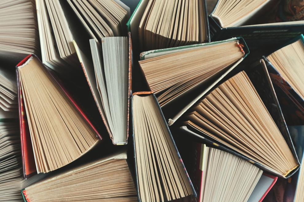 looking down at the top of books that are open