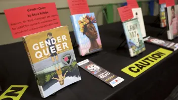 The book Gender Queer and other banned books on display
